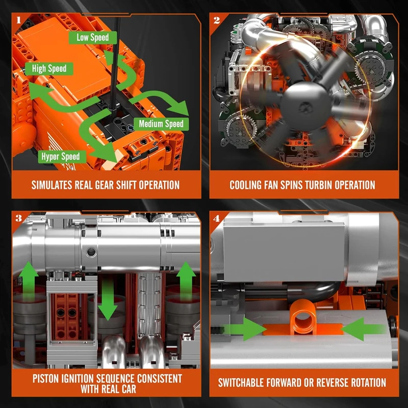 Mould King 10200 V8 Twin-Turbo - Model Kit Engine V8 review and price